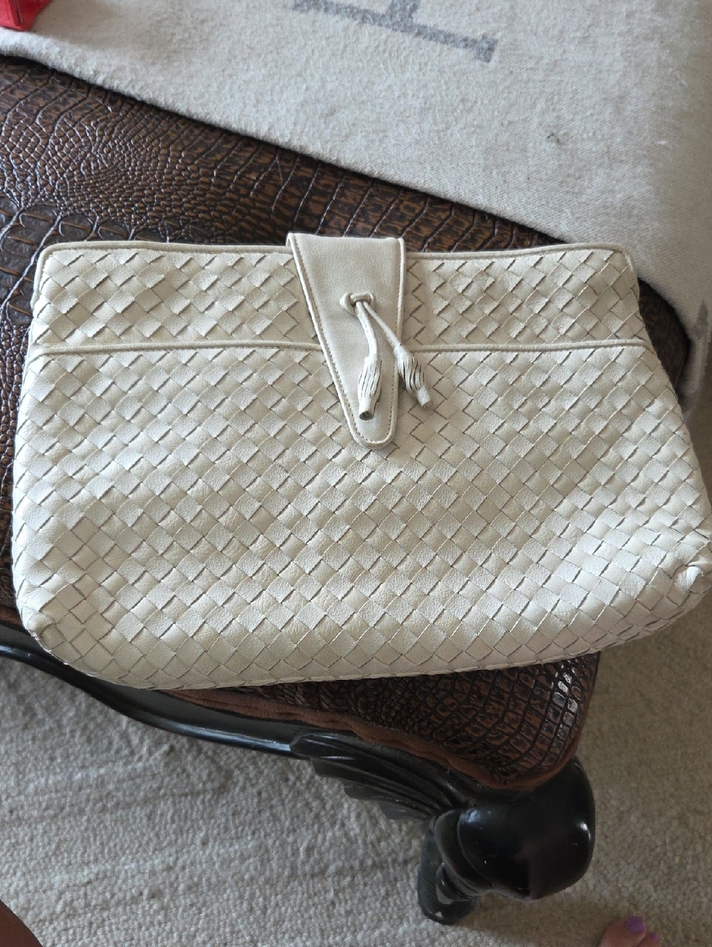 Vintage Walter Katten Cream Women's Clutch Bag with Tassel Detail